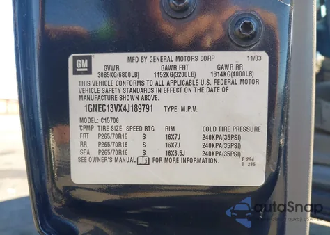 2004 Chevrolet Tahoe Ls z USA, uszkodzony, nr VIN 1GNEC13VX4J189791